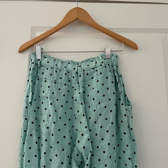 Linen Luv Polka Dot Linen Pants Lagenlook Artsy Mint Green - Picture 6 of 8